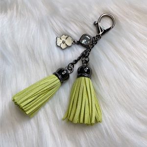 Flower Green Tassel Bag Charm Keychain Key Fob Keyring Gunmetal Dark Gray Color